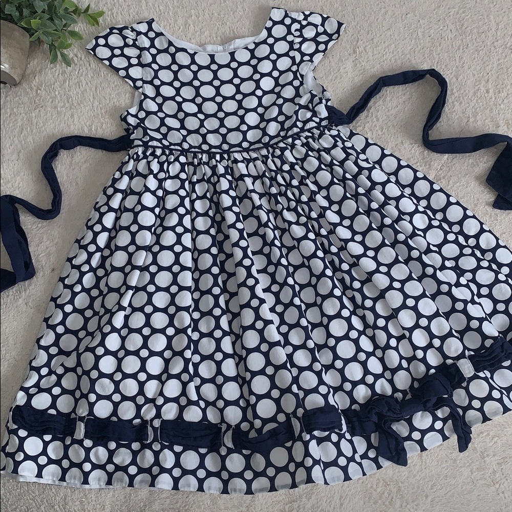 Biscotti Blue & White Dot Dress 10 EUC Ties in back